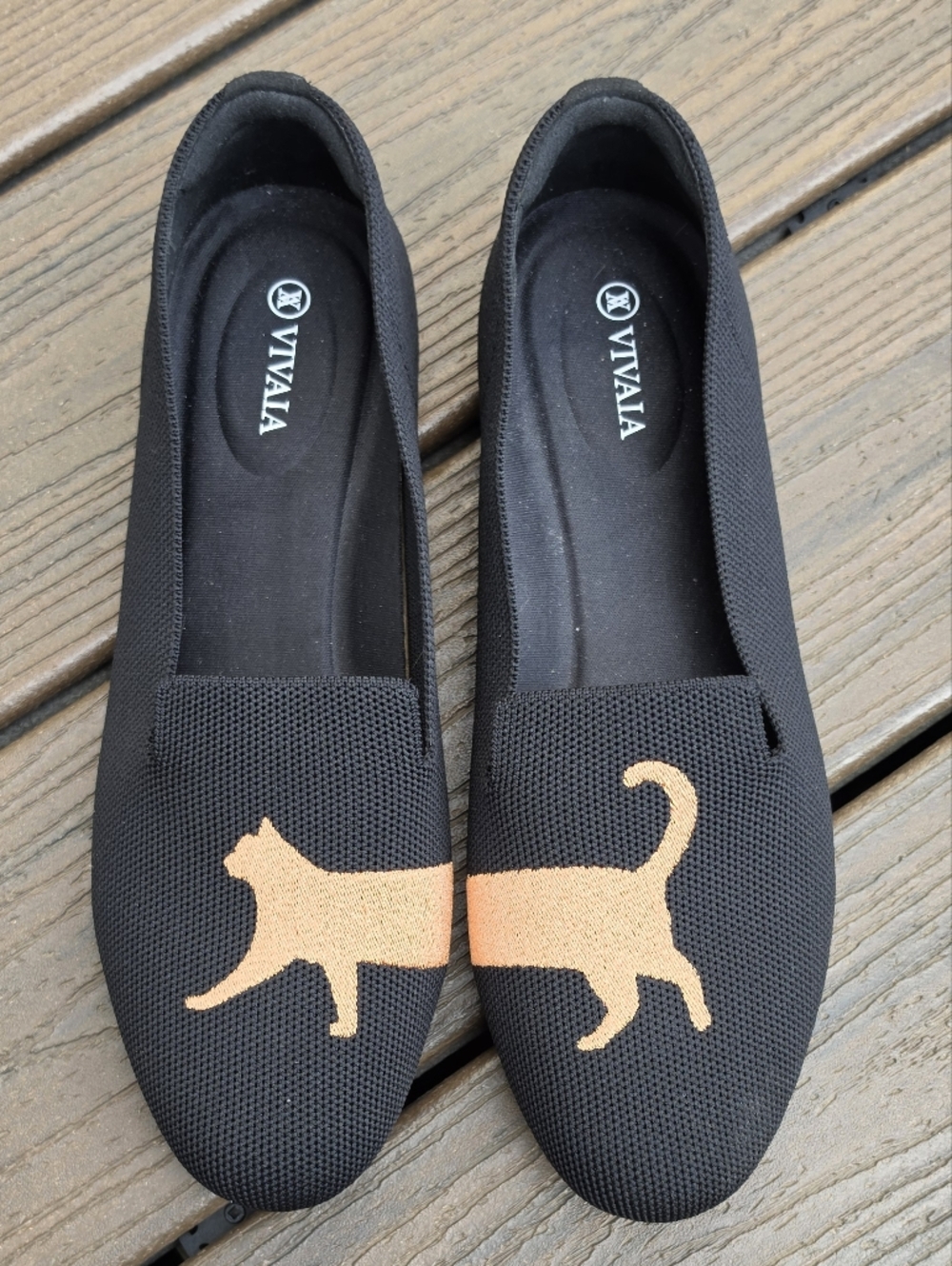 EUC VIVAIA Black Audrey Round-Toe Cat Embroidered Loafer EU 42  US 10.5